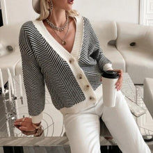 Charger l&#39;image dans la galerie, pull cardigan automne zebre hiver beige ecru blanc chaud coton polyester chic tendance fashion
