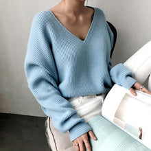 Charger l&#39;image dans la galerie, pull sweater bleu automne hiver chaud coton polyester chic tendance fashion
